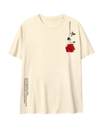 Men's Cotton T-Shirt with Rose Flower Print - Casual Fit