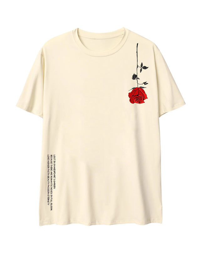 Men's Cotton T-Shirt with Rose Flower Print - Casual Fit