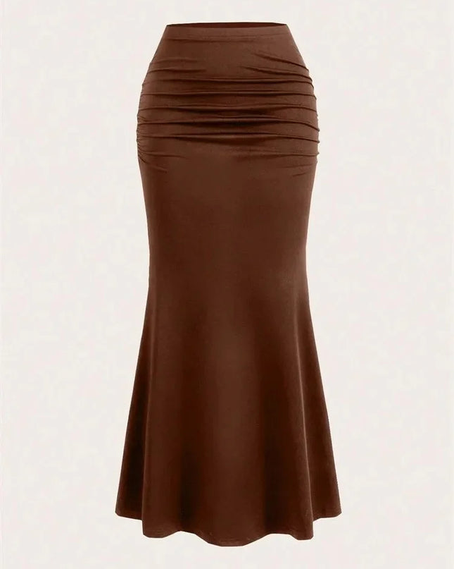 Elegant Women's High Waist Ruched Maxi Skirt – Comfortable Elastic Long Skirt