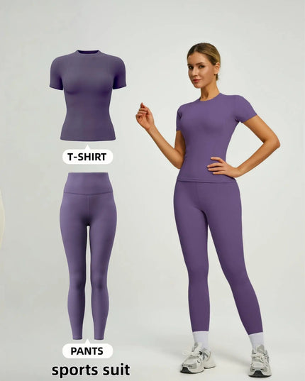 Women's  Short Sleeve Set with High-Waist Yoga Pants and T-Shirt Set