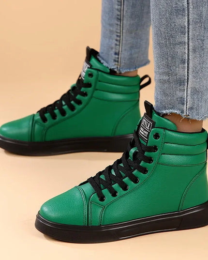 Men's High Top Faux Leather Sneakers with Lace-Up Closure