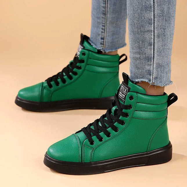 Men's High Top Faux Leather Sneakers with Lace-Up Closure