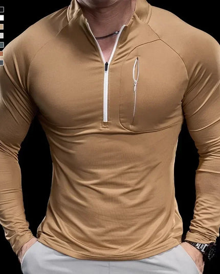 Men's Fitness Breathable Quick-Dry Long-Sleeve Half-Zip Round Neck Sweater