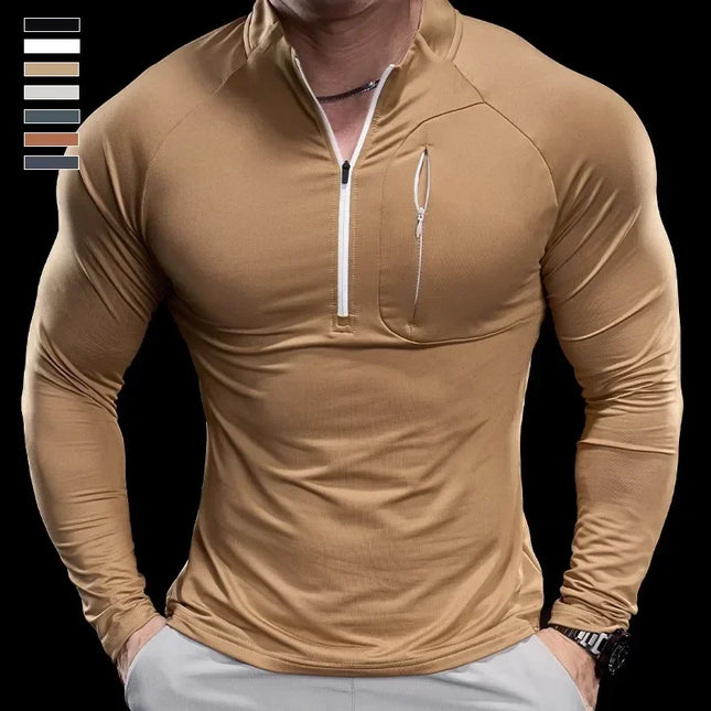 Men's Fitness Breathable Quick-Dry Long-Sleeve Half-Zip Round Neck Sweater