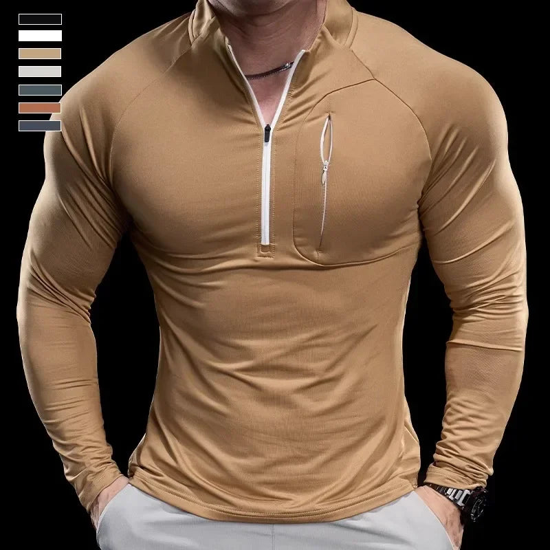 Men's Fitness Breathable Quick-Dry Long-Sleeve Half-Zip Round Neck Sweater