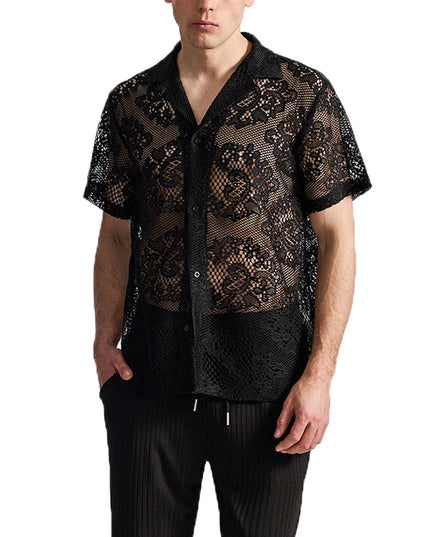 Men's Short Sleeve Mesh Lace Knit Shirt