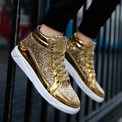 Men's High Top Glitter Sneakers - Glossy Stylish Athletic Shoes for Men