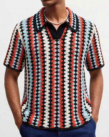 Men's Crochet Short Sleeve Casual Button-Down Shirt