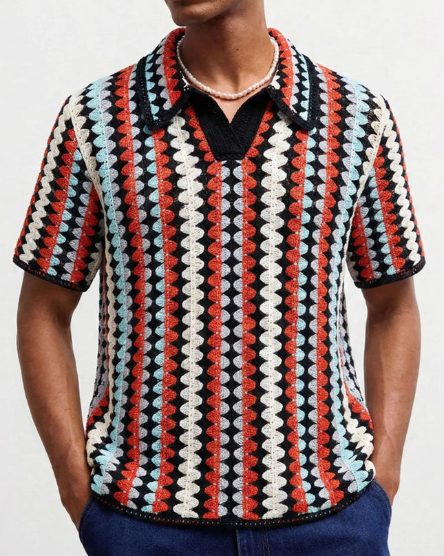 Men's Crochet Short Sleeve Casual Button-Down Shirt