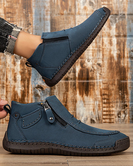 Classic Handmade Leather Men's Shoes with Zipper Design Outdoor Sneakers Casual Flat Shoes Men Work Shoes Ankle Boots