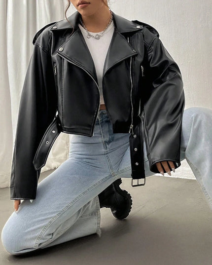 Womens Faux Leather Casual Fit Jacket