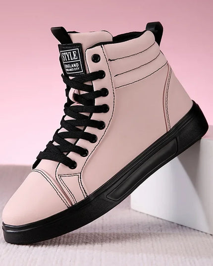 Men's High Top Faux Leather Sneakers with Lace-Up Closure