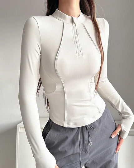 Women's Long Sleeve Stand Collar Sports Half-Zip Sweater Jacket