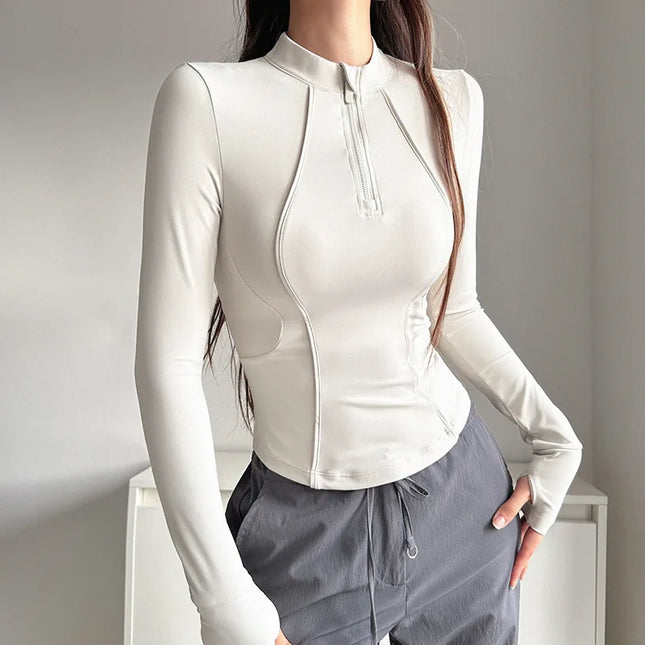 Women's Long Sleeve Stand Collar Sports Half-Zip Sweater Jacket