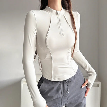 Women's Long Sleeve Stand Collar Sports Half-Zip Sweater Jacket