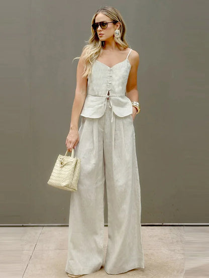 Women's Two-Piece Vest and Wide-Leg Pants Set - Stylish & Comfortable Outfit for Women