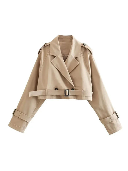 Women's Cropped Trench Coat with Belt