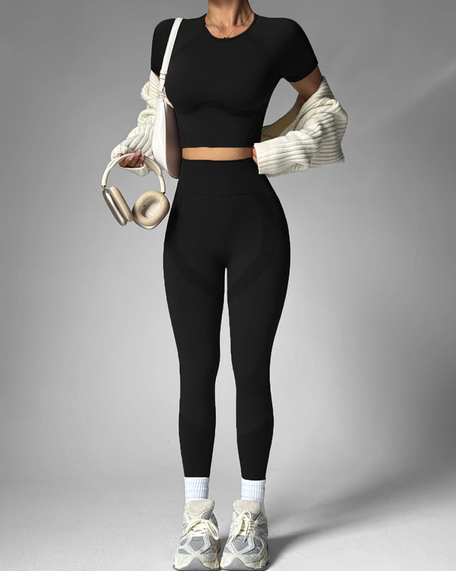 2-Piece Women's Activewear Set, Breathable Cropped T-Shirt & High-Waist Leggings