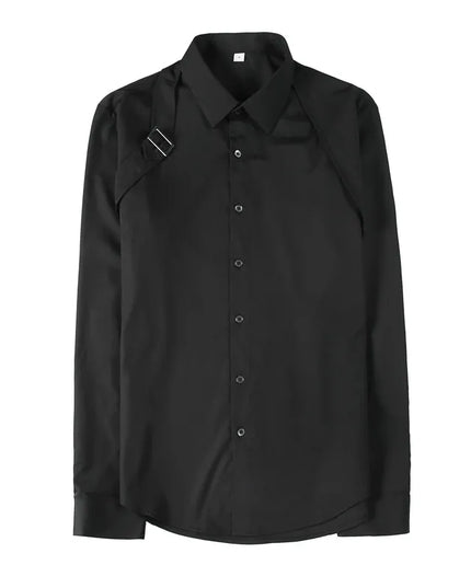 Strap-Detail Long Sleeve Slim Fit Casual Shirt For Men