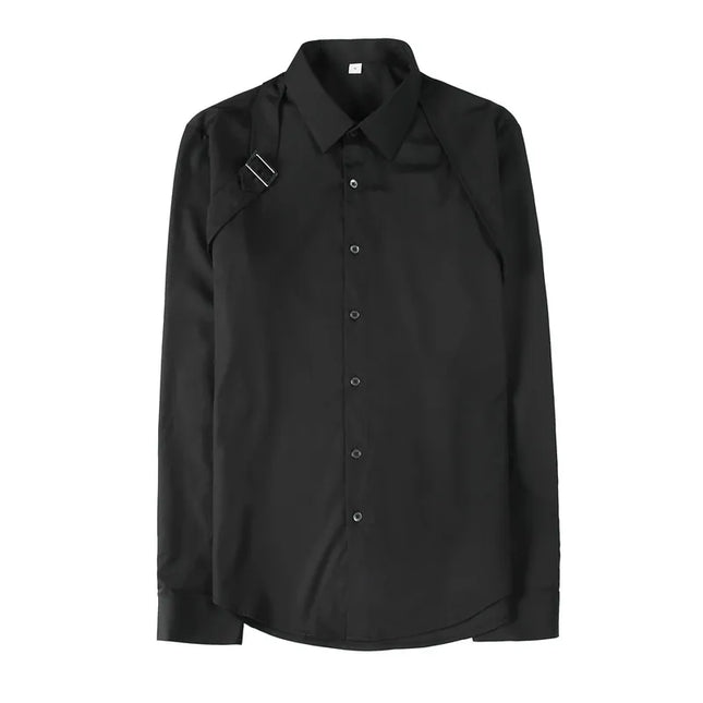 Strap-Detail Long Sleeve Slim Fit Casual Shirt For Men