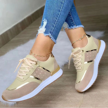 Women's Platform Sneakers - Faux Leather Patchwork Fashion Trainers