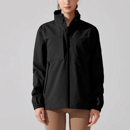 Women's Waterproof Rain Jacket with Stand Collar - Lightweight, Full Zipper
