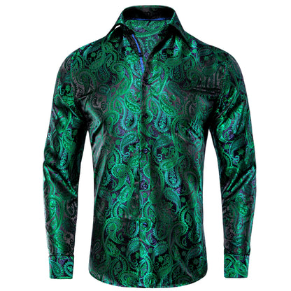 Luxury Gold Men's Silk Jacquard Lapel Shirt