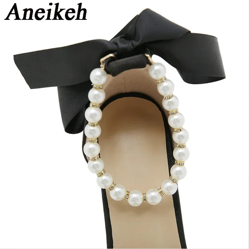 Aneikeh Beaded Ankle Strap High Heels