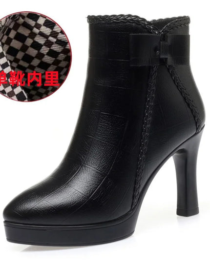 Velvet Stiletto Heel Ankle Boots for Women with Platform and Pointed Toe