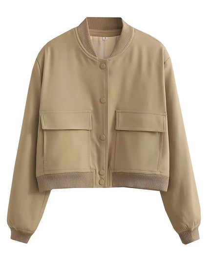 Women's V-Neck Single-Breasted Jacket with Pockets