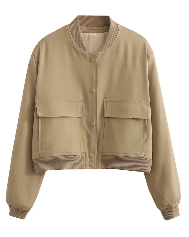 Women's V-Neck Single-Breasted Jacket with Pockets