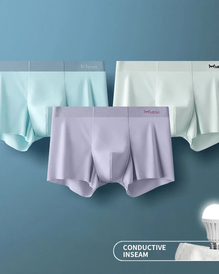 MIIOW Men's Ice Silk Boxer Briefs - 3 Pack Seamless Cut Hem Underwear