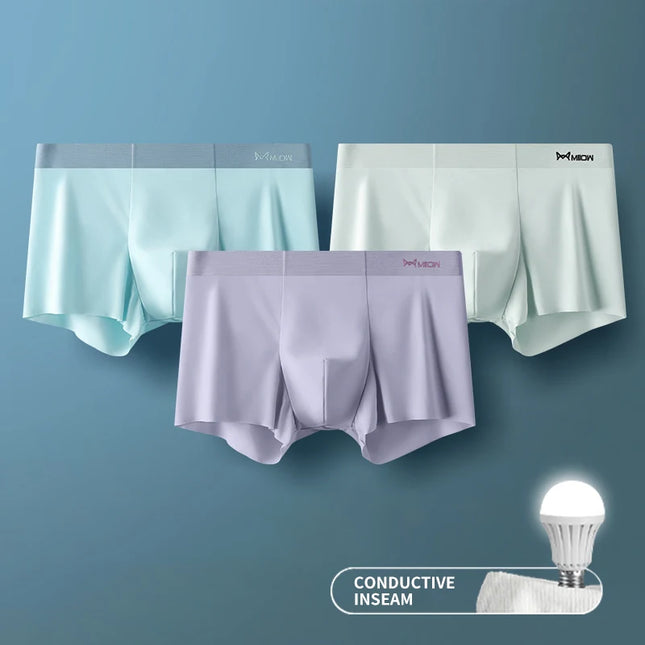 MIIOW Men's Ice Silk Boxer Briefs - 3 Pack Seamless Cut Hem Underwear