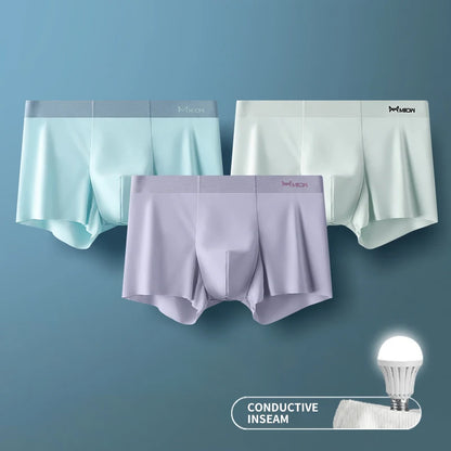 MIIOW Men's Ice Silk Boxer Briefs - 3 Pack Seamless Cut Hem Underwear