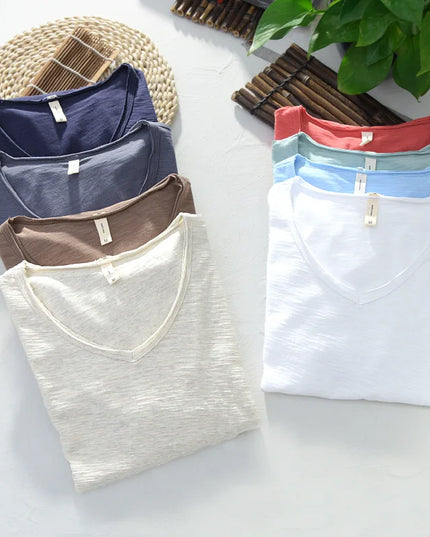 Women's V-Neck Short Sleeve Slim Fit T-Shirt - Various Colors