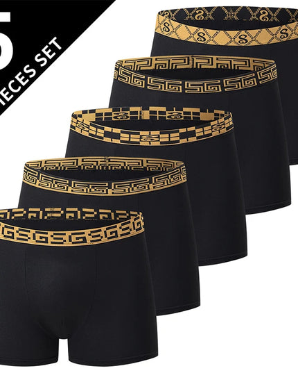 Men's Black Gold Printed Boxer Underwear - Comfortable & Versatile (5-Pack or 10-Pack)
