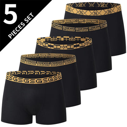Men's Black Gold Printed Boxer Underwear - Comfortable & Versatile (5-Pack or 10-Pack)