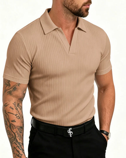 Men's Slim-Fit Knitted V-Neck Short-Sleeve Breathable T-Shirt