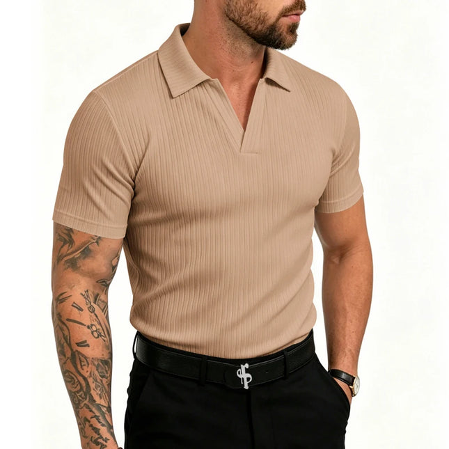 Men's Slim-Fit Knitted V-Neck Short-Sleeve Breathable T-Shirt