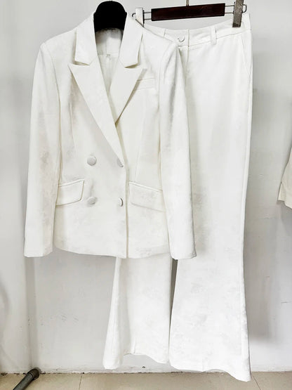 Women's Two-Piece Slim Fit Jacquard Pants Set