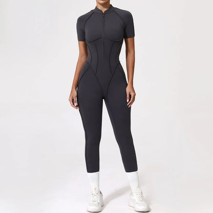 Women's Fitness Jumpsuit with Zipper - Activewear Bodysuit for Workout & Gym