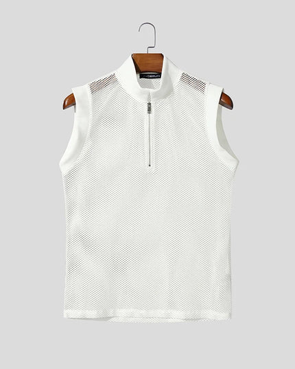 Incerun Men's Hollow Out See-Through Tank Top with Zipper