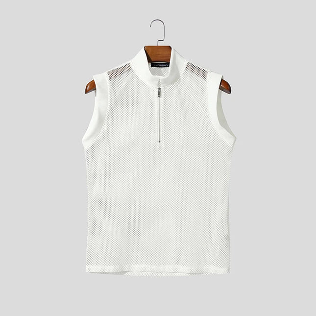 Incerun Men's Hollow Out See-Through Tank Top with Zipper