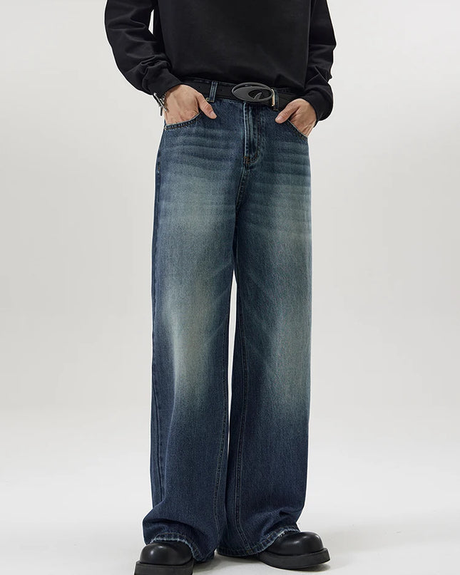 Men's Retro Washed Wide Leg Denim Jeans