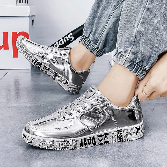 Premium Glossy Lace-Up Sneakers for Men