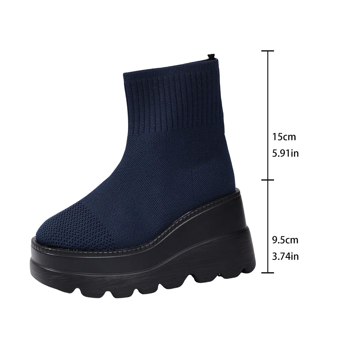 Women's Wedge High Heels - Breathable Weaving Elastic Short Boots with Thick Sole