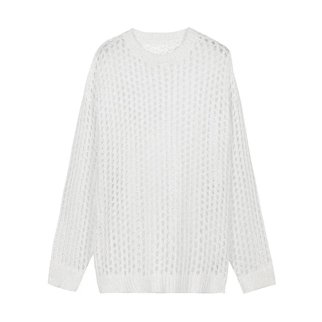 Vintage Men’s Loose-Knit Sweater with Hollow-Out Details