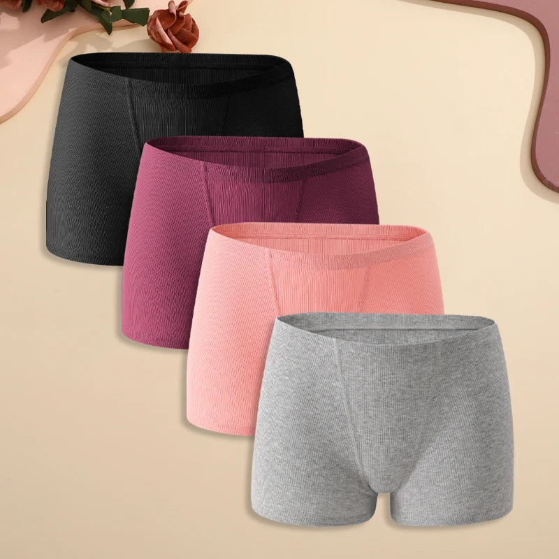 Set of 4 Women's Cotton Striped High-Waist Underwear