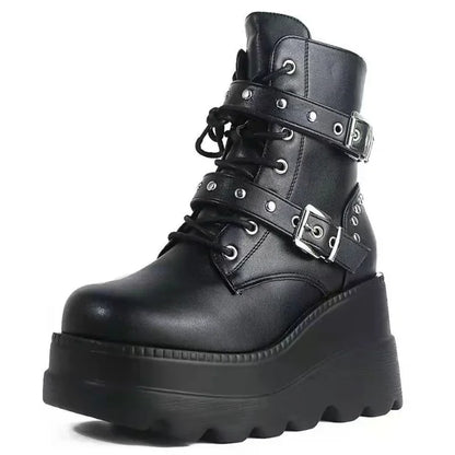 Women's Faux Leather Ankle Boots with Round Toe & Lace-Up Design