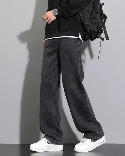 Korean style Men's Classic Wide-Leg Straight Denim Jeans